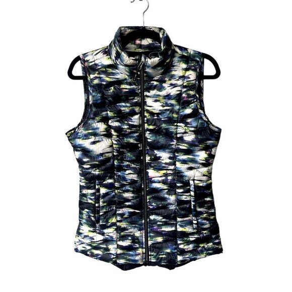 Tangerine Vest Womens Size S Black Multicolor Down Filled Puffer Full Zip Bold - Picture 1 of 8